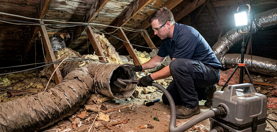 Storm-Damaged Attic Duct Cleaning in Longview
